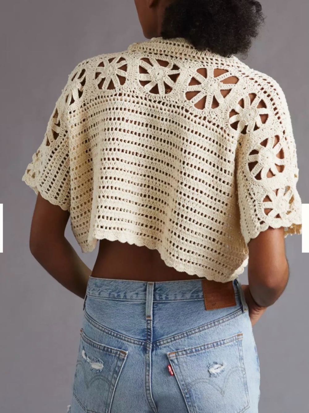 Anthropologie Maeve Ivory Crochet Short Cardigan - Picture 3 of 5